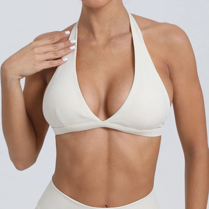 Cralom Halter Neck Sports Bra: Naked Feel Yoga Top, Quick Dry Workout Shirt
