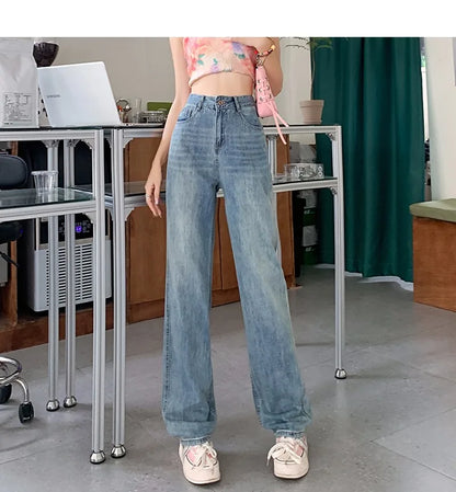 Cralom Wide Leg Jeans: Korean Style Loose Baggy Denim Pants for Women