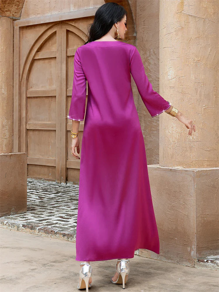 Cralom Ramadan Purple Abaya Dress for Muslim Women