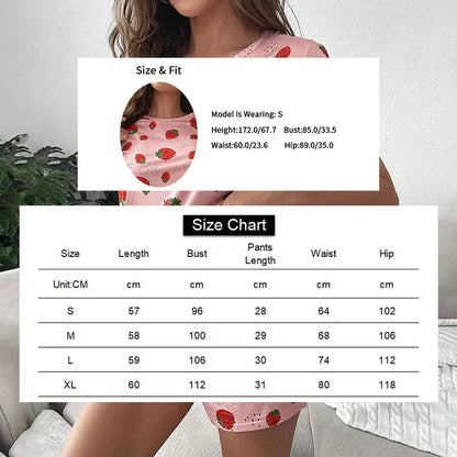 Cralom Strawberry Print Pajama Set: Cute Top & Shorts for Summer Comfort