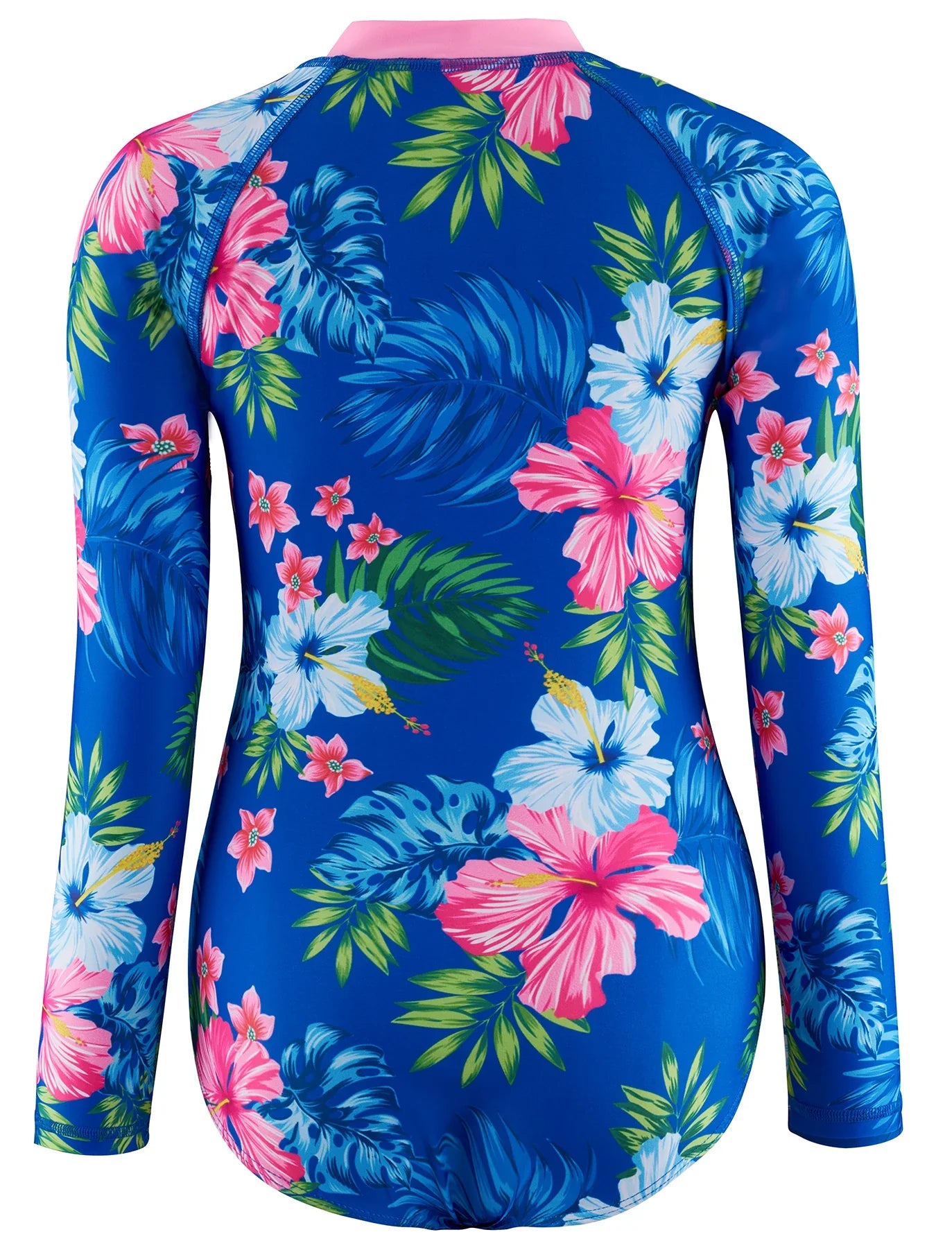Cralom 2025 Kids Long Sleeve Blue Floral Print Swimsuit
