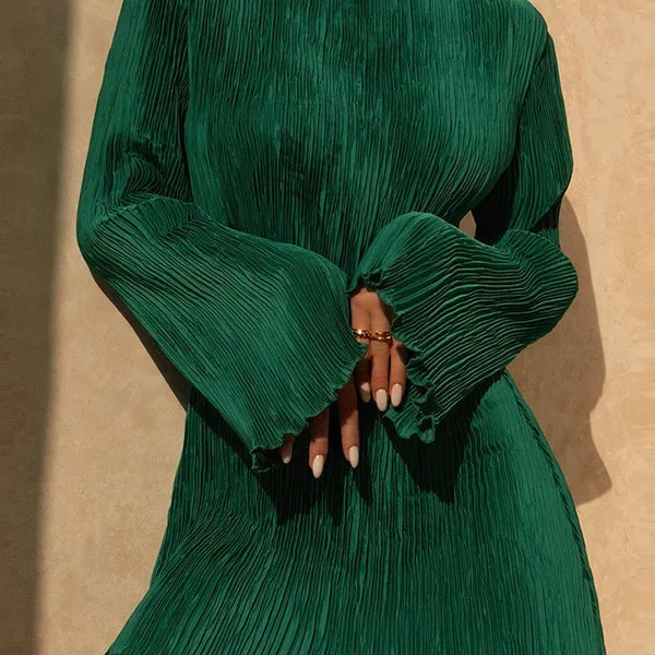 Cralom Double-layer Pleated Flared Sleeve Hip Hugging Dress