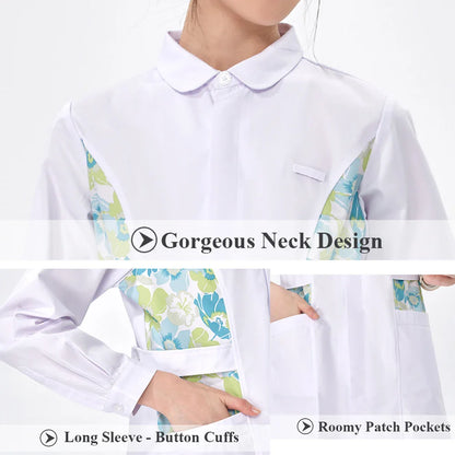 Cralom Flower Print Nurse Gown - ICU Robe Medical Scrub Uniform