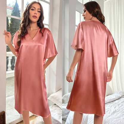 Cralom Women's Ice Silk Nightgown: Cool, Thin, and Comfy Sleepwear