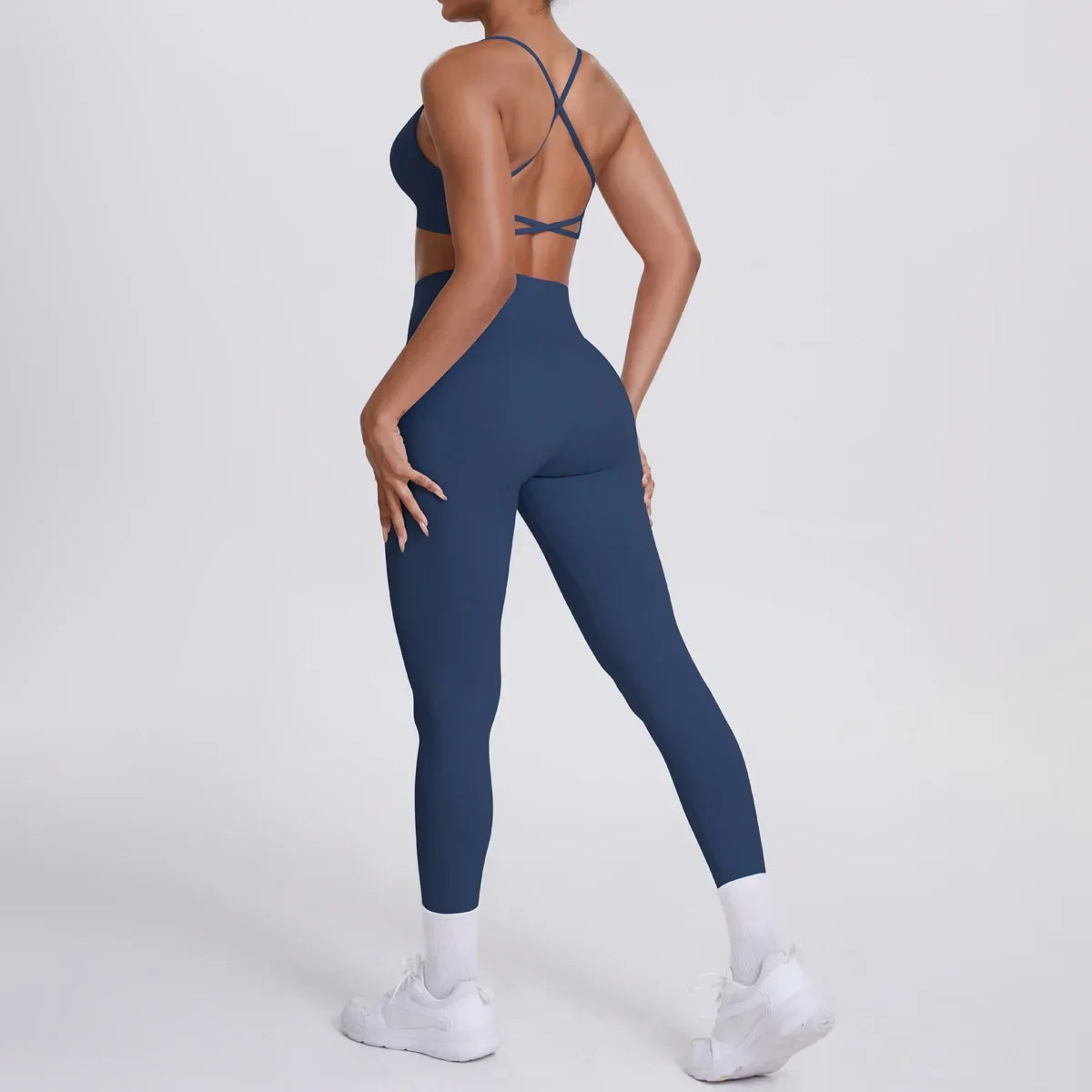 Cralom Seamless Yoga Set: Cross Back Sports Bra & High Waist Booty Lifting Leggings