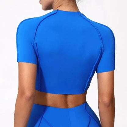Cralom Seamless Yoga Slimming Top Short Sleeve High Elasticity Gym Fitness Shirt