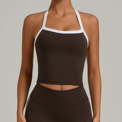 Cralom Seamless Yoga Tank Top - Adjustable Halter Neck, Quick-Dry Fitness Shirt