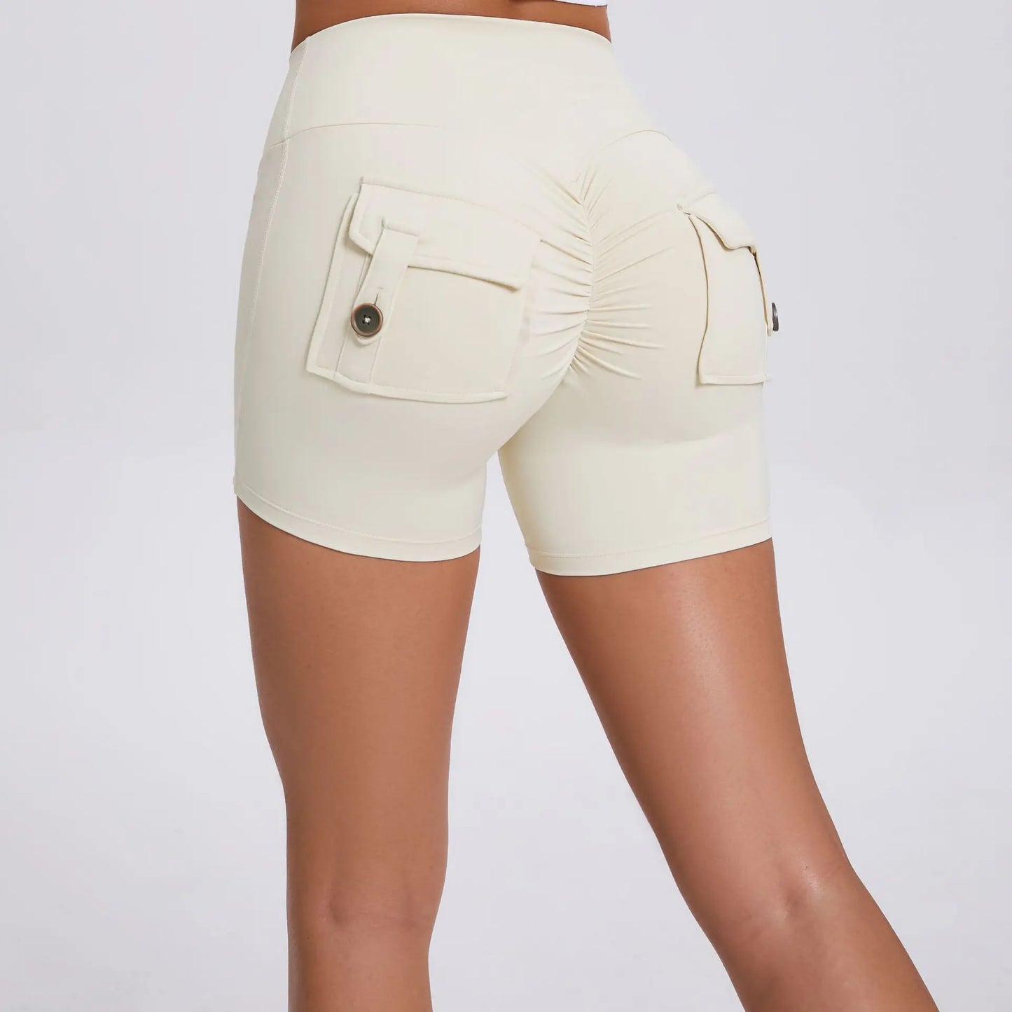 Cralom Peach Lifting Yoga Shorts - High Waist Stretchy Fitness Shorts