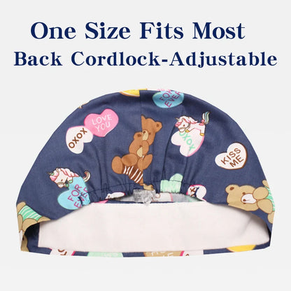 Cralom Bear Print Nurse Cap - Unisex Scrub Hat for Veterinary & Medical Use