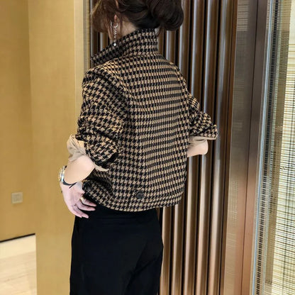 Cralom Plaid Short Padded Coat: Chic Autumn Jacket for Women
