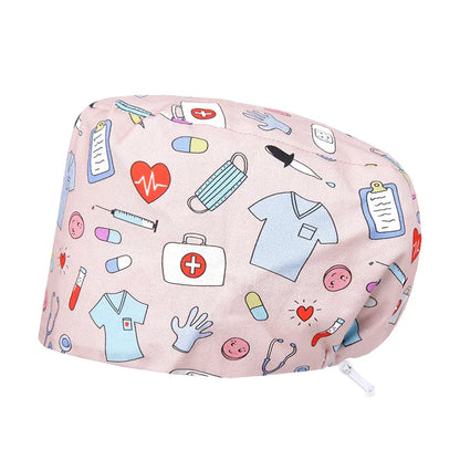 Cralom Women's Cat Print Doctor Hat for Pediatrics & Veterinary Clinics