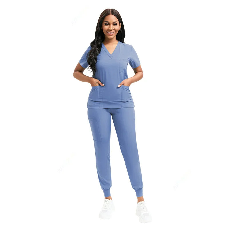 Cralom Stretch Scrub Set: Top & Pants With Pocket, Premium Nurse Doctor Uniform