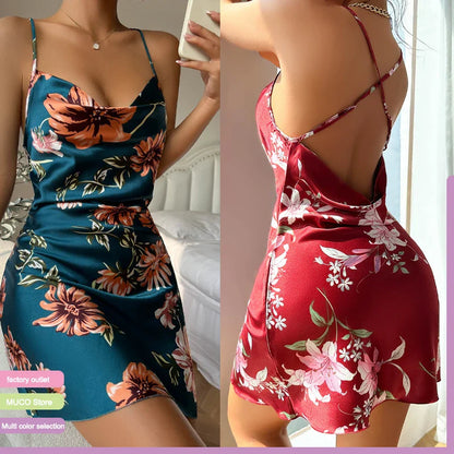 Cralom Thin Ice Silk Nightgown Set, Backless Camisole Skirt, Sexy Women's Lingerie