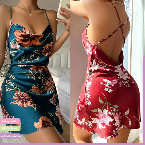 Cralom Thin Ice Silk Nightgown Set, Backless Camisole Skirt, Sexy Women's Lingerie