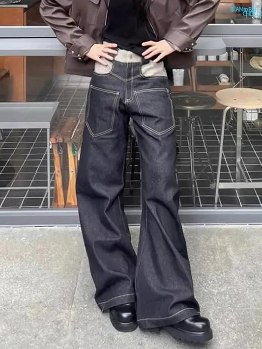 Cralom Vintage Hottie Washed High Waist Wide Leg Jeans Women - Y2K Fashion