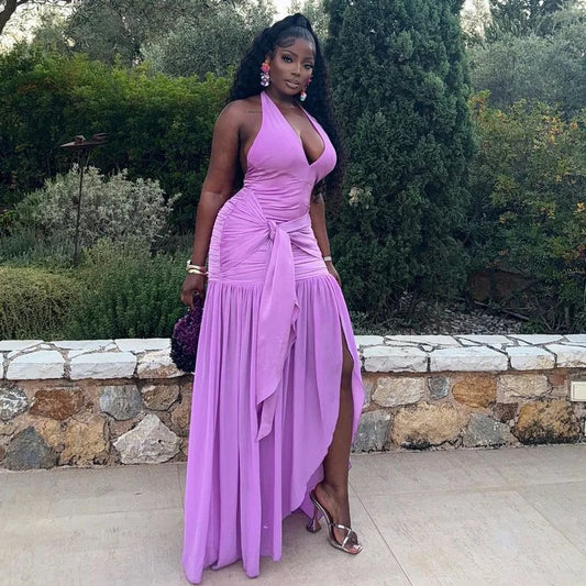Cralom Sleeveless V-neck Backless Evening Dress 2025 - Women's Bridesmaid Dress