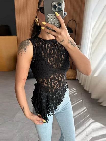 Cralom Lace Sleeveless Tank Top - Summer 2025 Elegant Slim Fit