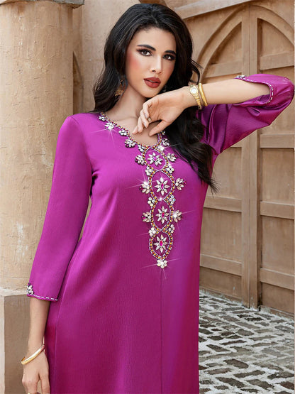 Cralom Ramadan Purple Abaya Dress for Muslim Women