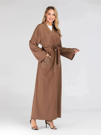 Cralom Ramadan Luxury Embroidery Kimono Abaya Women