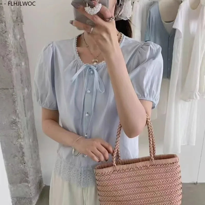 Cralom Lace Peplum Top - Short Sleeve Ruffles Hollow Out White Shirt