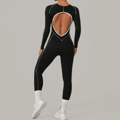 Cralom Color Block Yoga Jumpsuit: High Intensity Fitness Bodysuit for Women