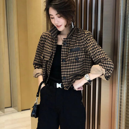 Cralom Plaid Short Padded Coat: Chic Autumn Jacket for Women