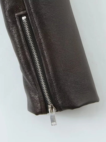 Cralom Vintage Style Short Leather Jacket for Women, Retro Zipper Coat Moto Outwear