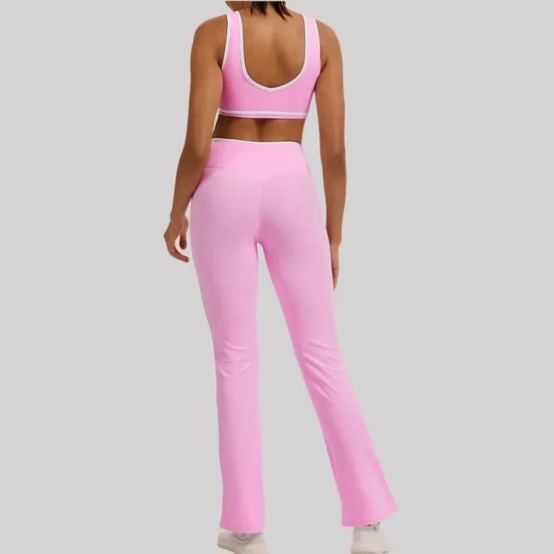 Cralom Seamless Yoga Set: Cross Waistband Pants & Nude Feel Sports Bra for Gym
