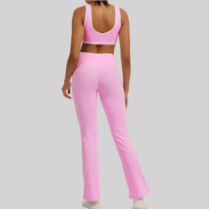 Cralom Seamless Yoga Set: Cross Waistband Pants & Nude Feel Sports Bra for Gym