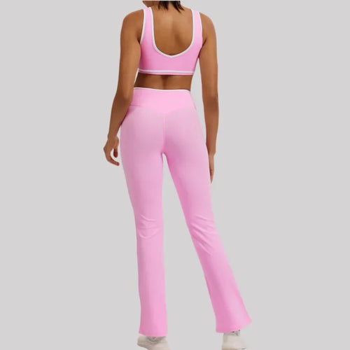 Cralom Seamless Yoga Set: Cross Waistband Pants & Nude Feel Sports Bra for Gym