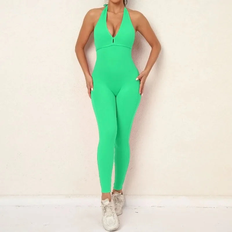 Cralom Lace-Up Yoga Bodysuit: Seamless, Quick-Dry, Butt Lifting Jumpsuit
