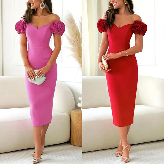 Cralom 3D Flower Banquet Bag Hip Dress - 2025 Spring/Summer Collection