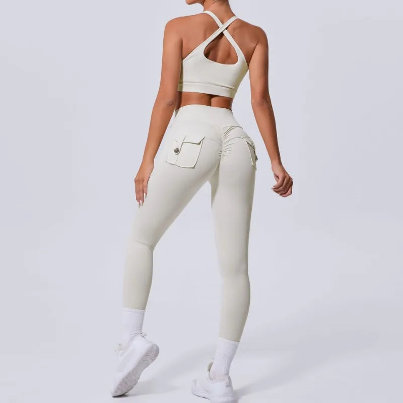 Cralom Seamless Yoga Set: High Waist Leggings & Beauty Back Vest for Workout