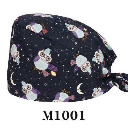 Cralom Cartoon Print Cotton Scrub Caps for Pet Grooming & Medical Professionals