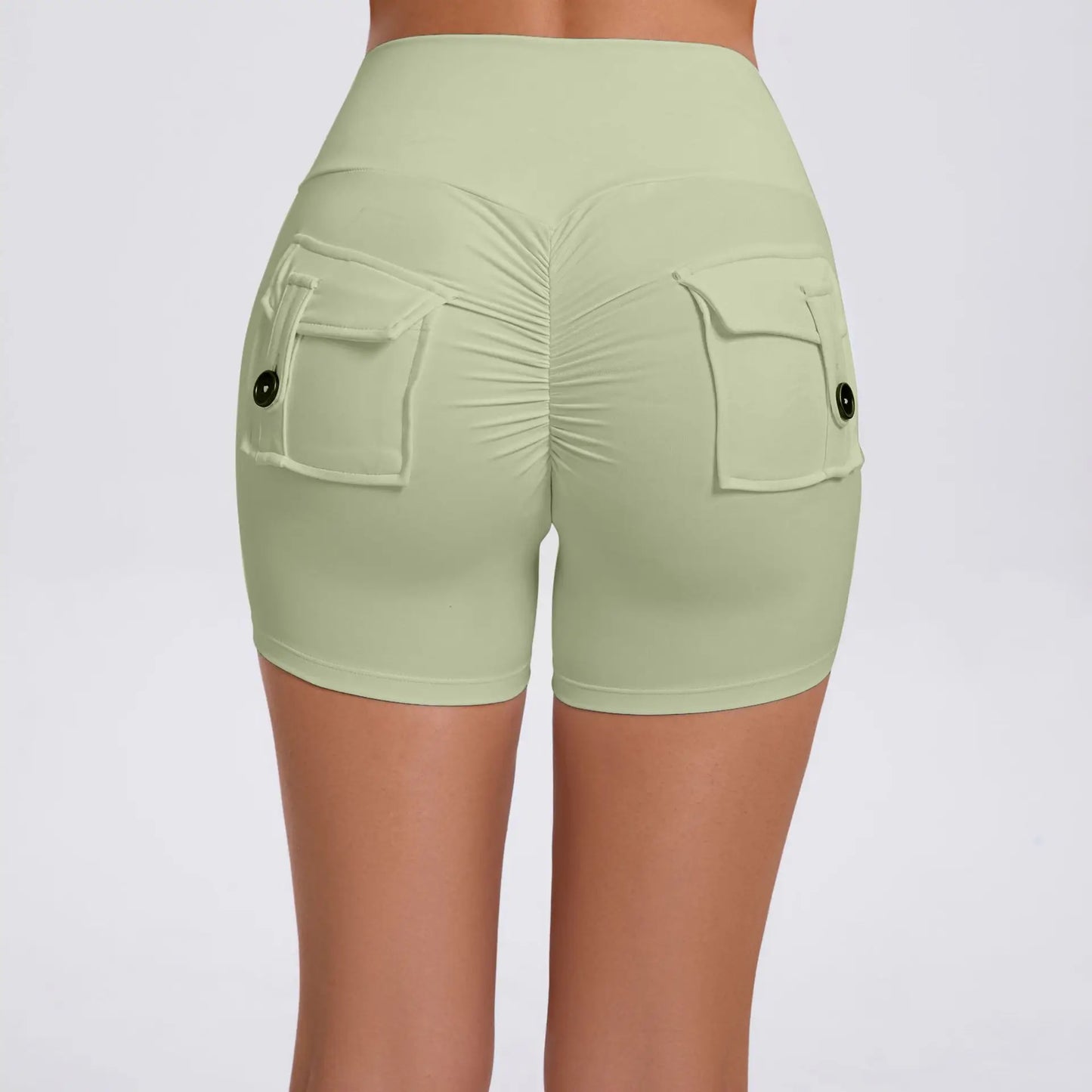 Cralom Peach Lifting Yoga Shorts - High Waist Stretchy Fitness Shorts