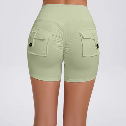 Cralom Peach Lifting Yoga Shorts - High Waist Stretchy Fitness Shorts
