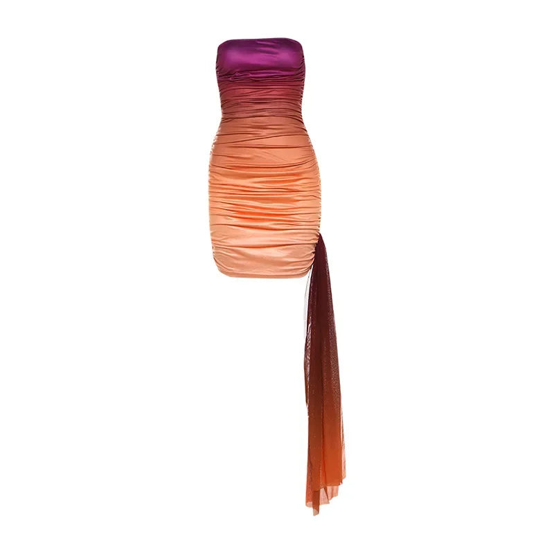 Cralom Gradient Pleated Backless Dress Strapless Fashion Summer 2024