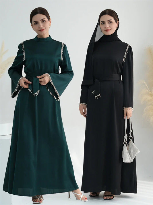 Ramadan Satin Diamond Abaya by Cralom: Elegant Islamic Dress for Women