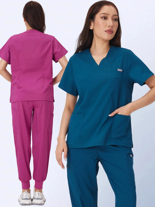 Cralom Multicolor Beauty Scrubs Set for Women: Top + Straight Pant Uniform