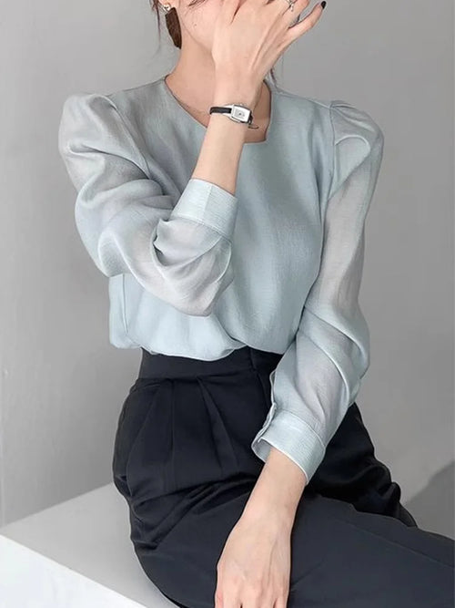 Cralom Chic Summer Blouse with Bubble Sleeves