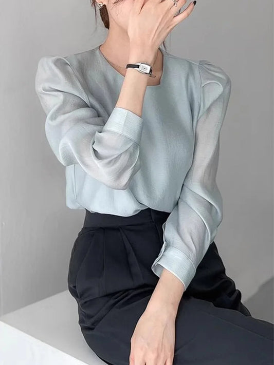 Cralom Chic Summer Blouse with Bubble Sleeves