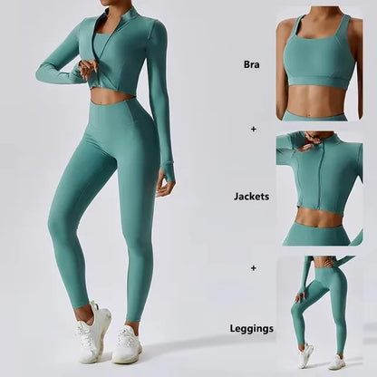 Cralom 3Pcs Yoga Set for Women: Workout Suit, Quick-Drying Material, Gym Jackets