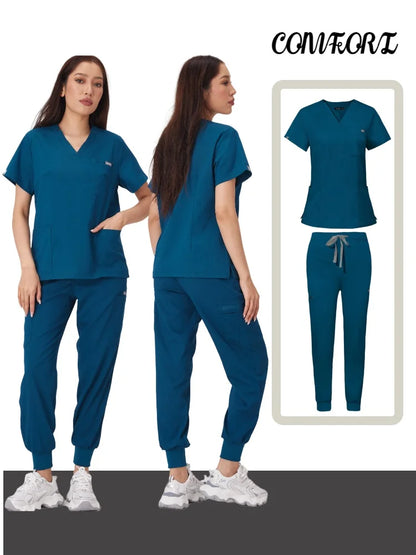 Cralom Multicolor Beauty Scrubs Set for Women: Top + Straight Pant Uniform