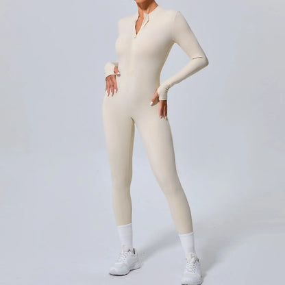 Cralom Seamless Front Zip Yoga Bodysuit, Hip-Lifting Jumpsuit for Fitness & Gym