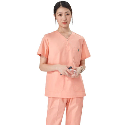 Cralom Scrubs Set for Women Men Veterinarians - Snap Neck Medical Uniform Suit