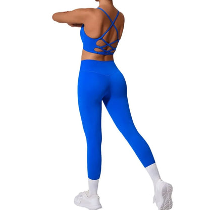 Cralom Seamless Yoga Fitness Set: High Waist Leggings & Open Back Bra Gym Suit