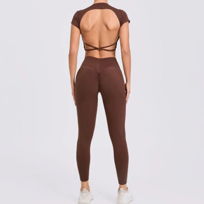 Cralom Cross Back Sports Bra Set - High Waist Leggings Gym Outfit