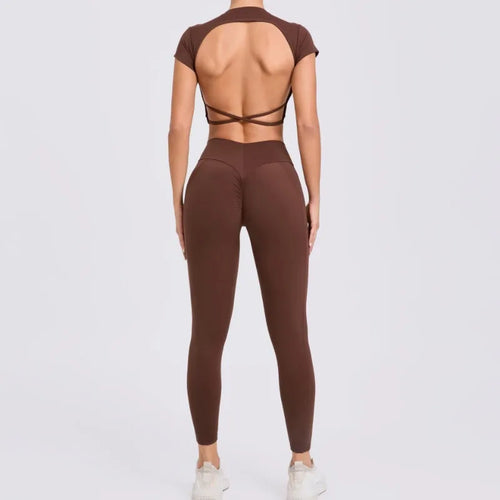 Cralom Cross Back Sports Bra Set - High Waist Leggings Gym Outfit