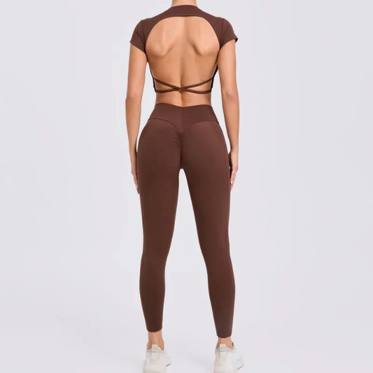 Cralom Cross Back Sports Bra Set - High Waist Leggings Gym Outfit