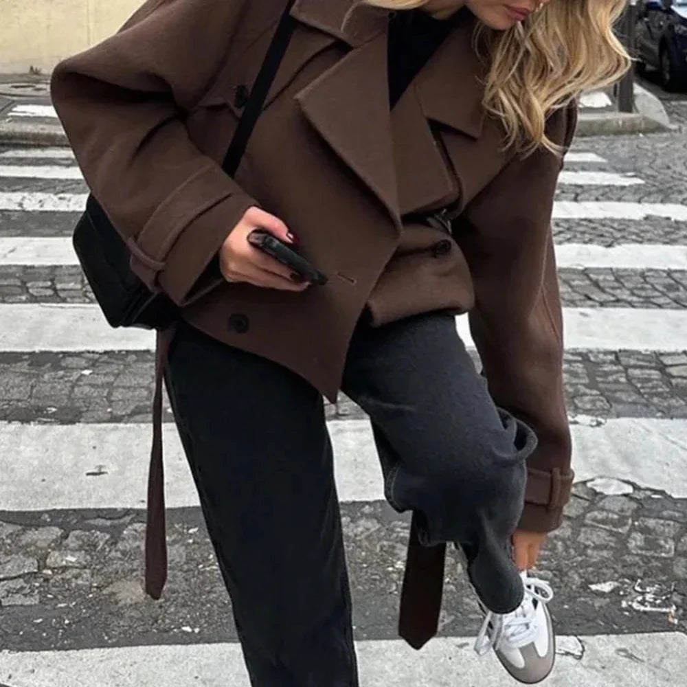 Cralom Chic Button Long Sleeve Jacket - Women's Slimming Lapel Coat
